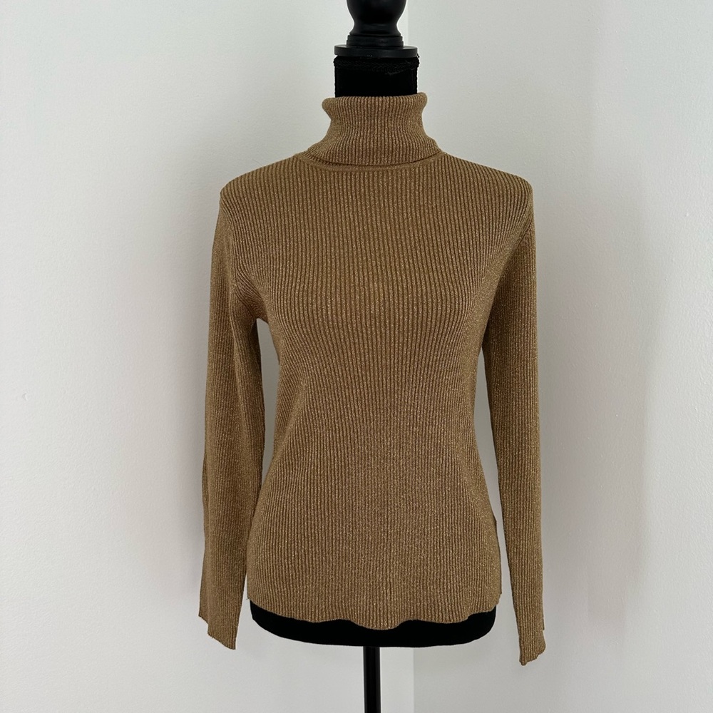 Shimmer Ribbed Turtleneck Top